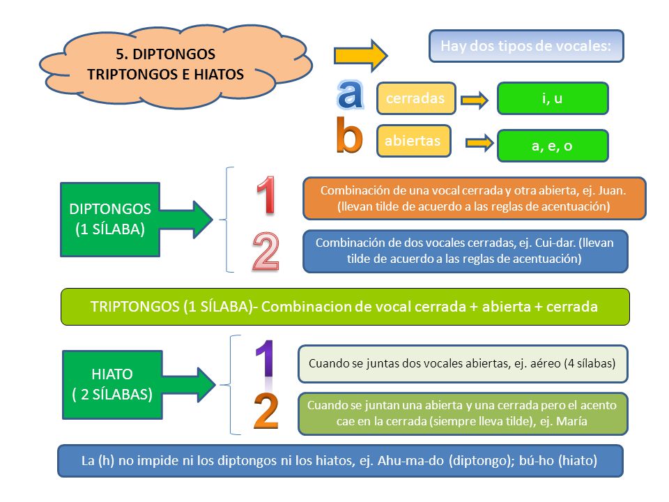 a b DIPTONGOS TRIPTONGOS E HIATOS Hay dos tipos de vocales: