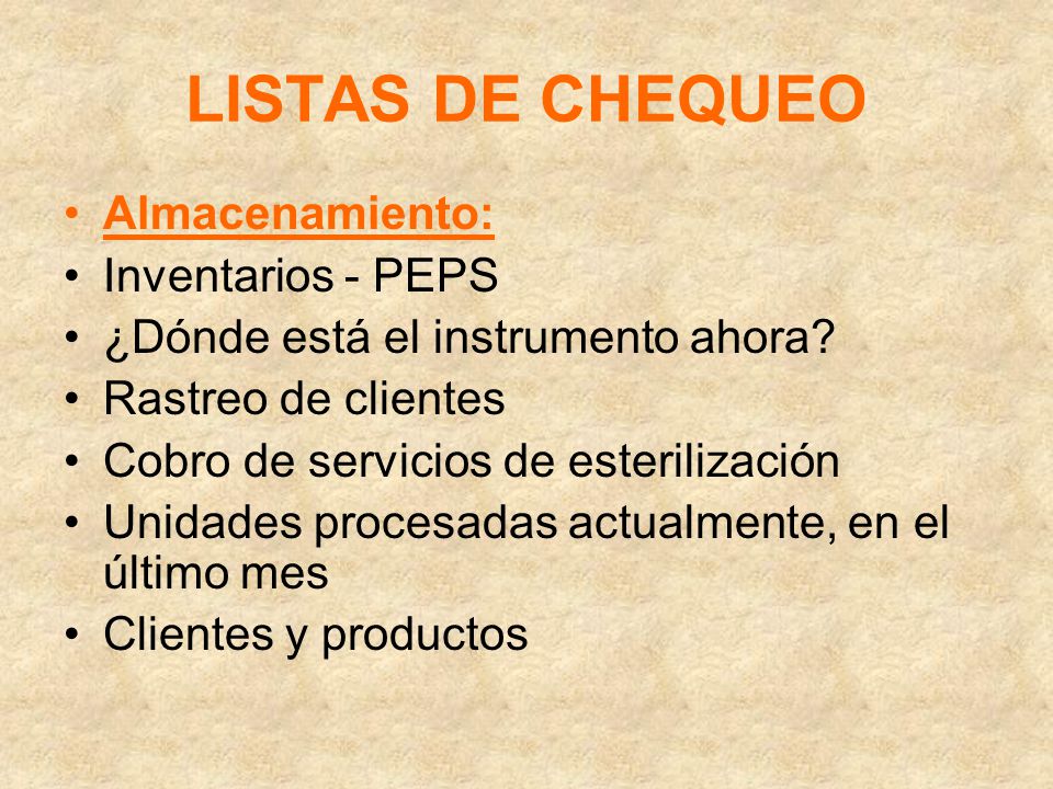 LISTAS DE CHEQUEO Almacenamiento: Inventarios - PEPS