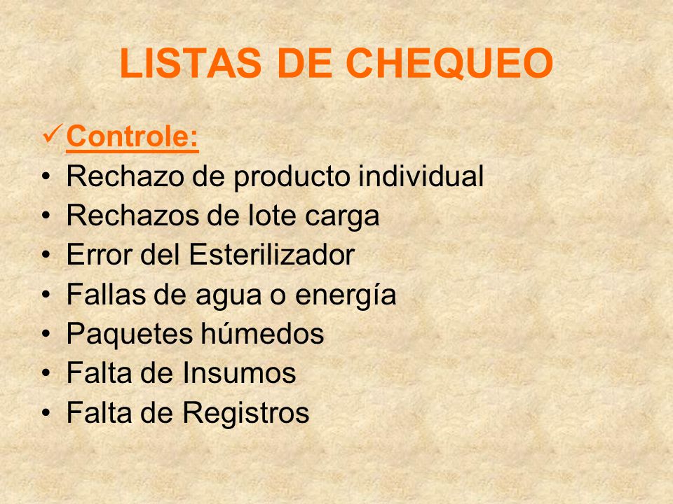 LISTAS DE CHEQUEO Controle: Rechazo de producto individual