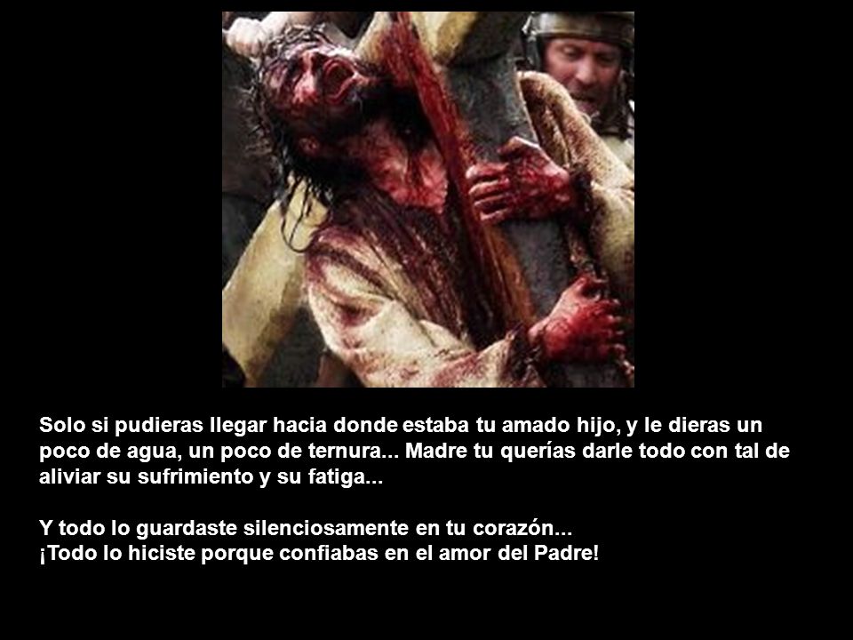Solo si pudieras llegar hacia donde estaba tu amado hijo, y le dieras un poco de agua, un poco de ternura... Madre tu querías darle todo con tal de aliviar su sufrimiento y su fatiga...