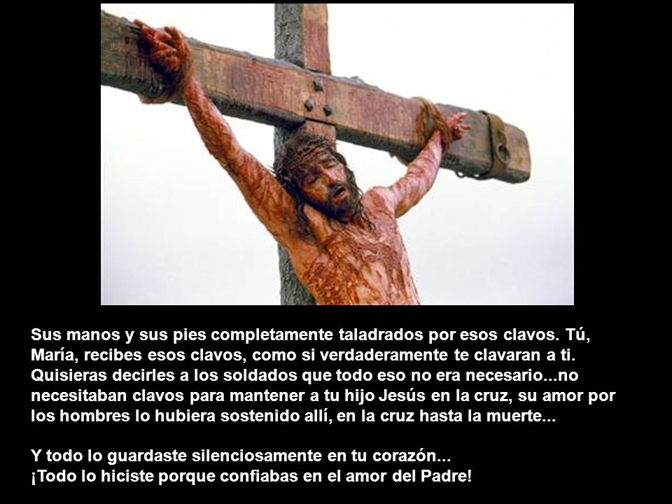 Sus manos y sus pies completamente taladrados por esos clavos