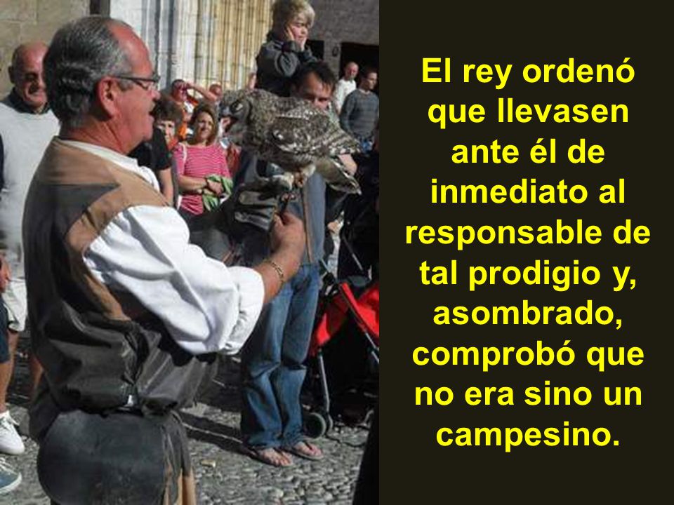 El rey ordenó que llevasen ante él de inmediato al responsable de tal prodigio y, asombrado, comprobó que no era sino un campesino.
