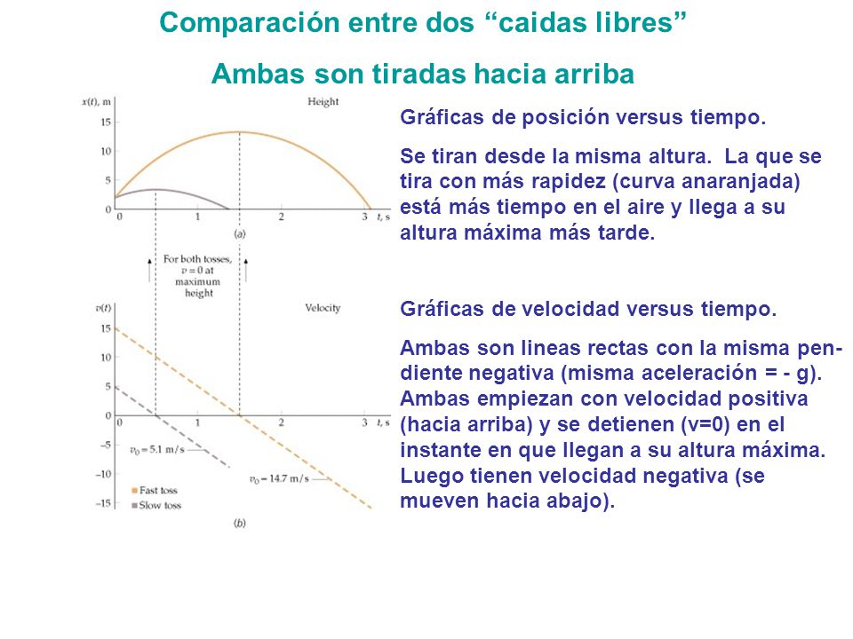 Comparación entre dos caidas libres Ambas son tiradas hacia arriba
