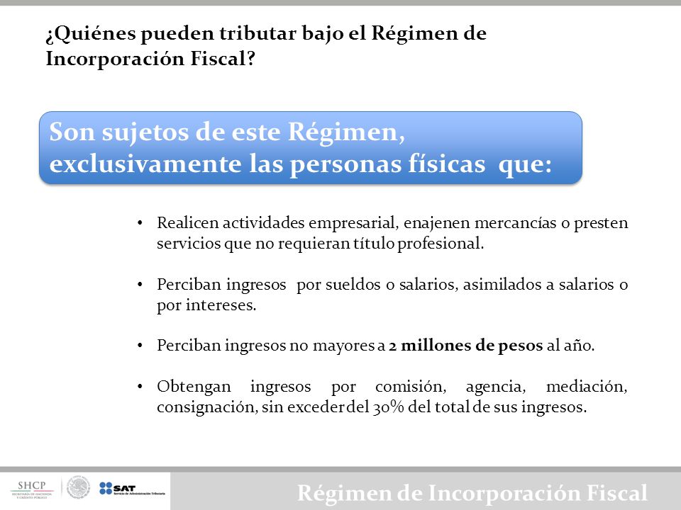 Son sujetos de este Régimen, exclusivamente las personas físicas que:
