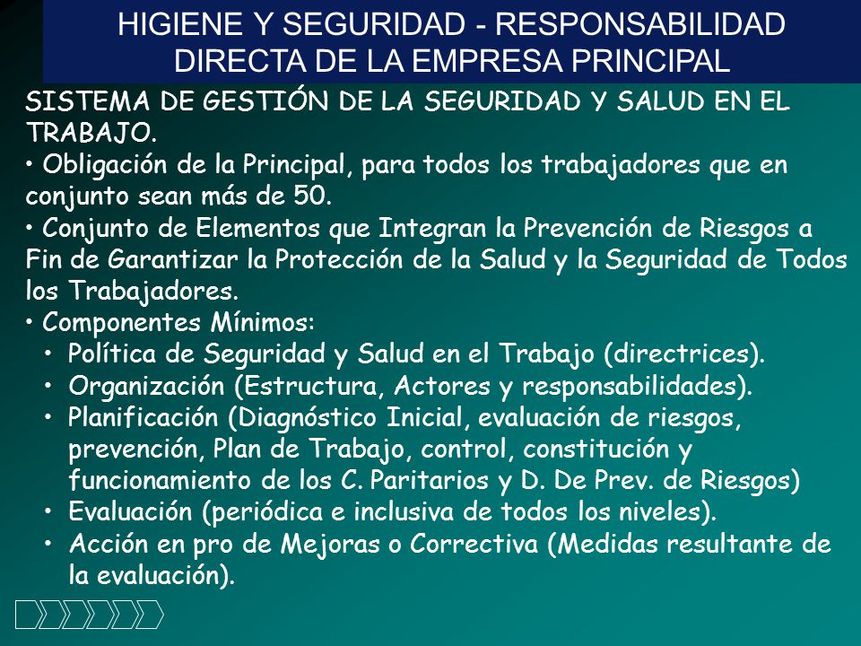 HIGIENE Y SEGURIDAD - RESPONSABILIDAD DIRECTA DE LA EMPRESA PRINCIPAL