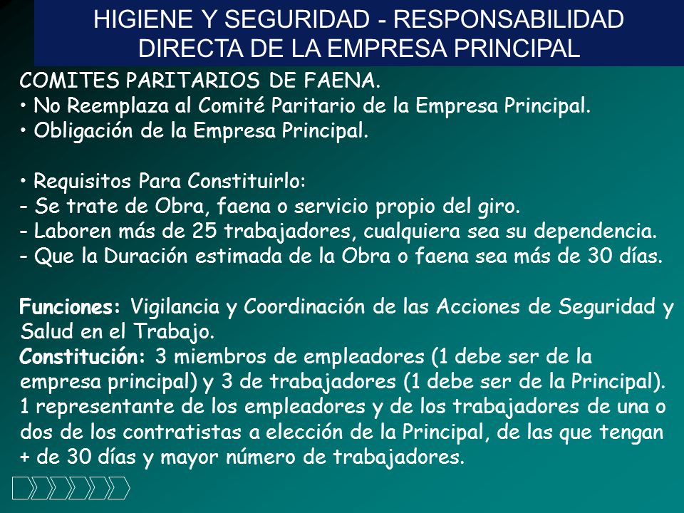 HIGIENE Y SEGURIDAD - RESPONSABILIDAD DIRECTA DE LA EMPRESA PRINCIPAL
