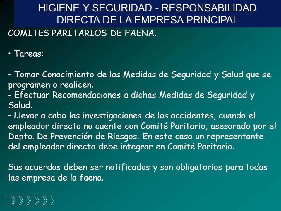 HIGIENE Y SEGURIDAD - RESPONSABILIDAD DIRECTA DE LA EMPRESA PRINCIPAL