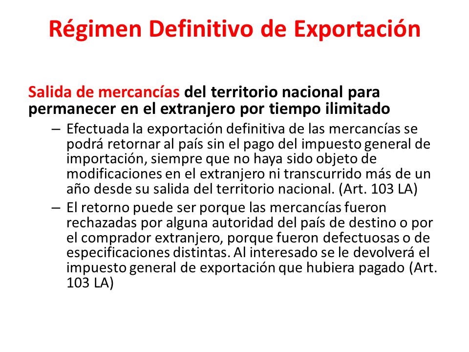 Régimen Definitivo de Exportación