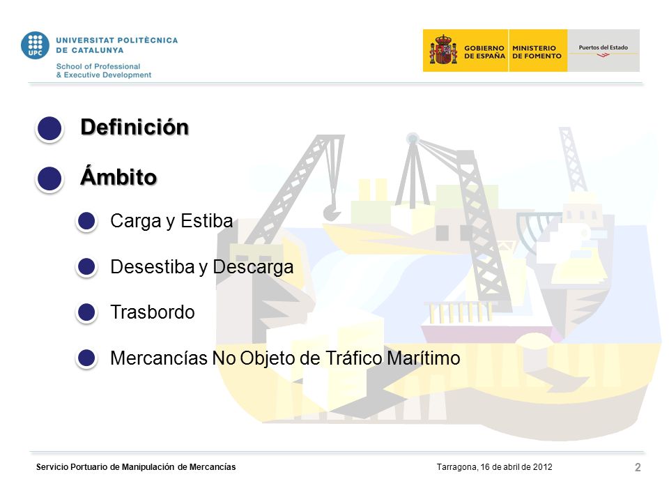 Definición Ámbito Carga y Estiba Desestiba y Descarga Trasbordo