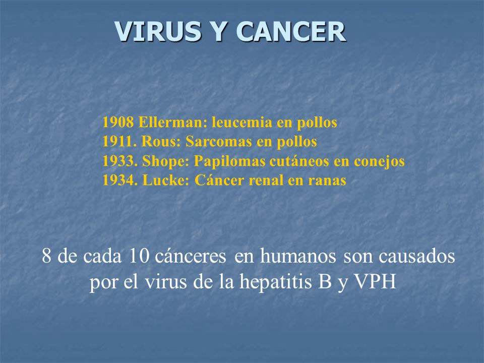 VIRUS Y CANCER 8 de cada 10 cánceres en humanos son causados