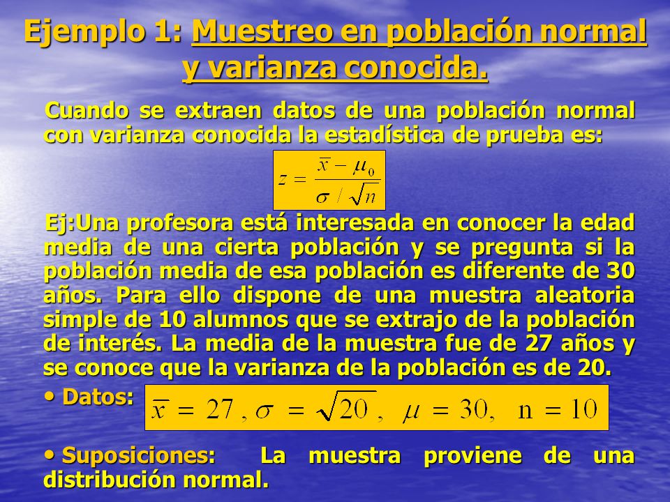 Ejemplo 1: Muestreo en población normal y varianza conocida.