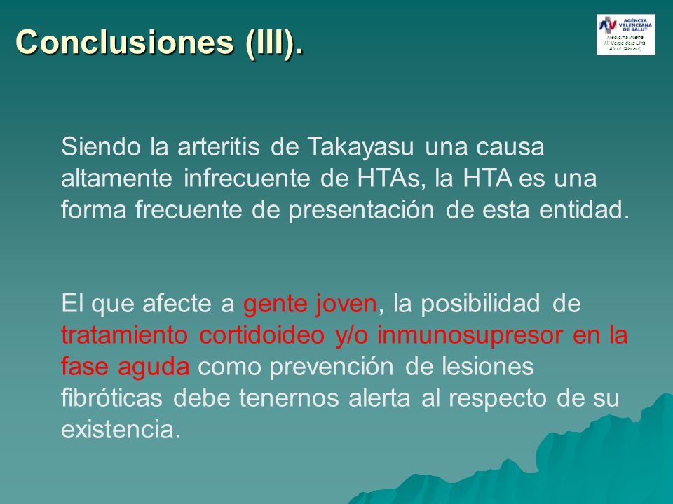 Conclusiones (III). Medicina Interna. H. Verge dels Lliris. Alcoi (Alacant)