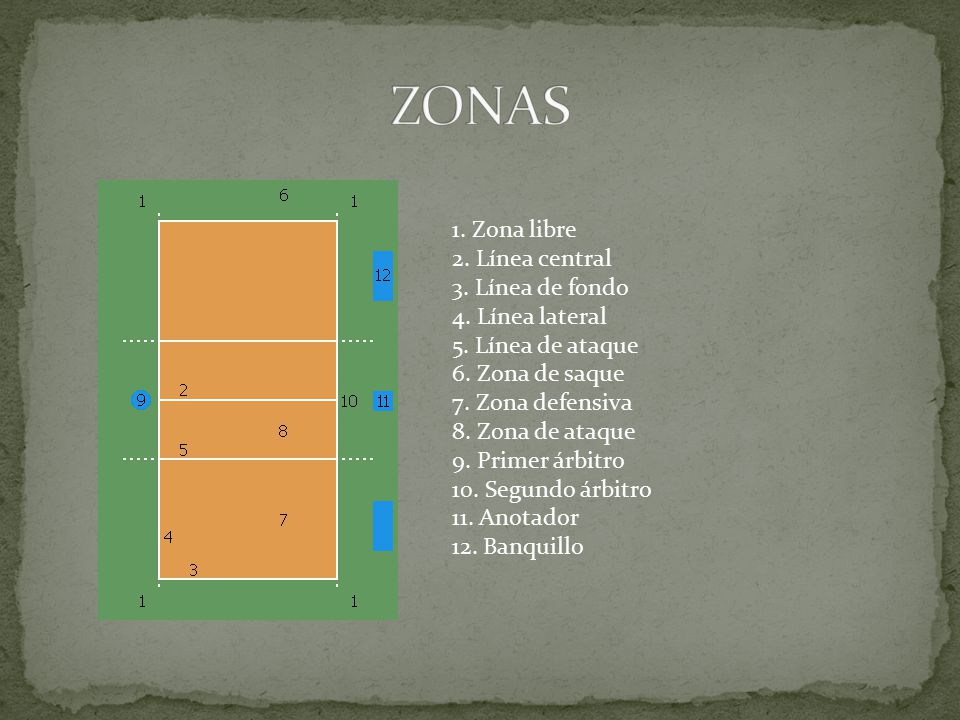 ZONAS 1. Zona libre 2. Línea central 3. Línea de fondo