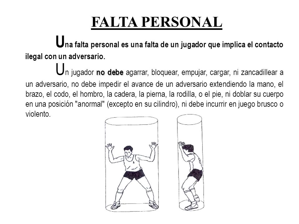 FALTA PERSONAL Una falta personal es una falta de un jugador que implica el contacto ilegal con un adversario.