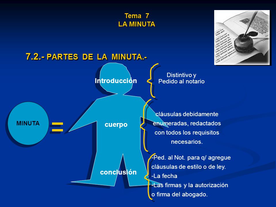 7.2.- PARTES DE LA MINUTA.- Tema 7 LA MINUTA Introducción cuerpo