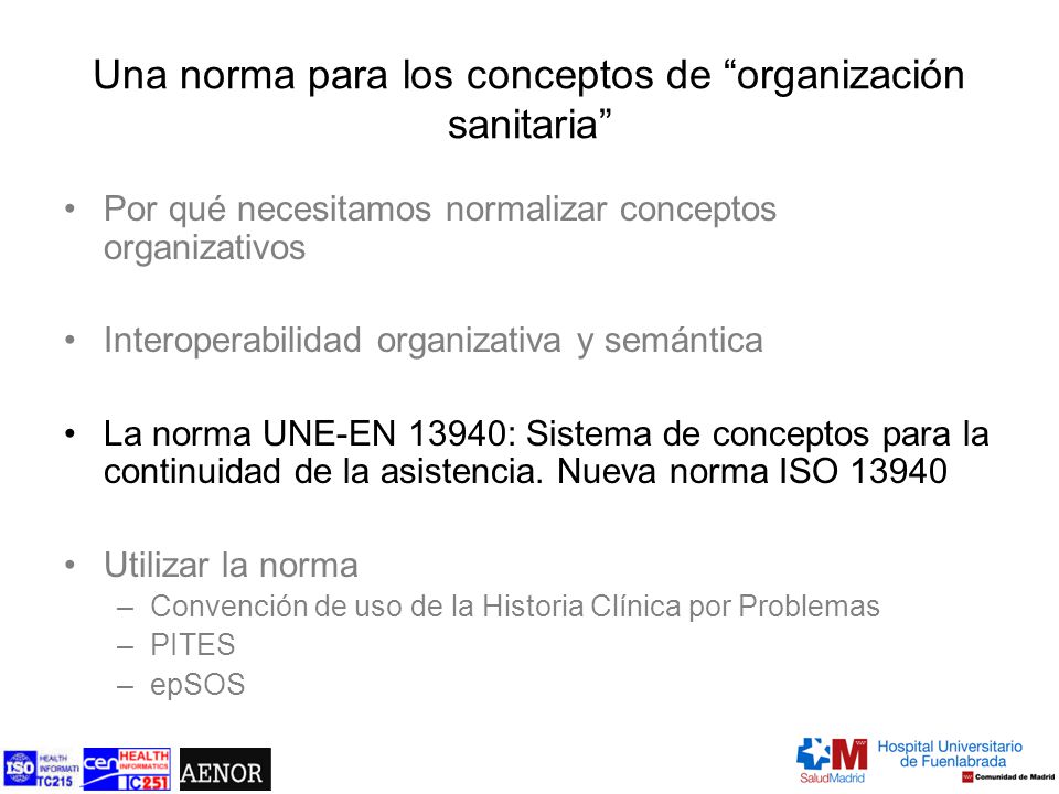 Una norma para los conceptos de organización sanitaria