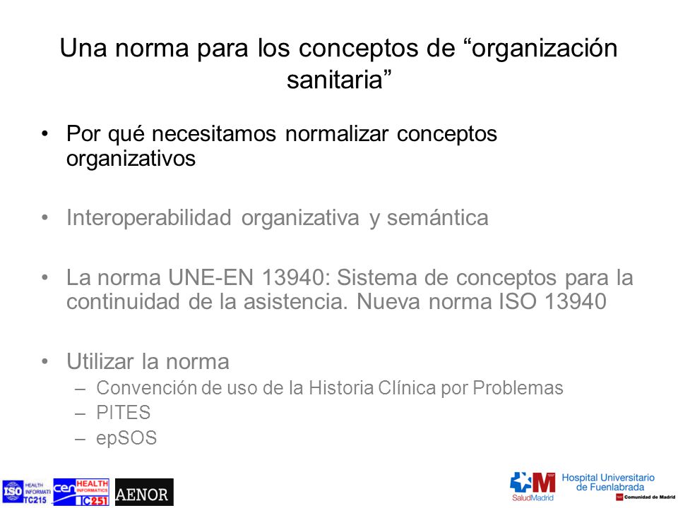 Una norma para los conceptos de organización sanitaria