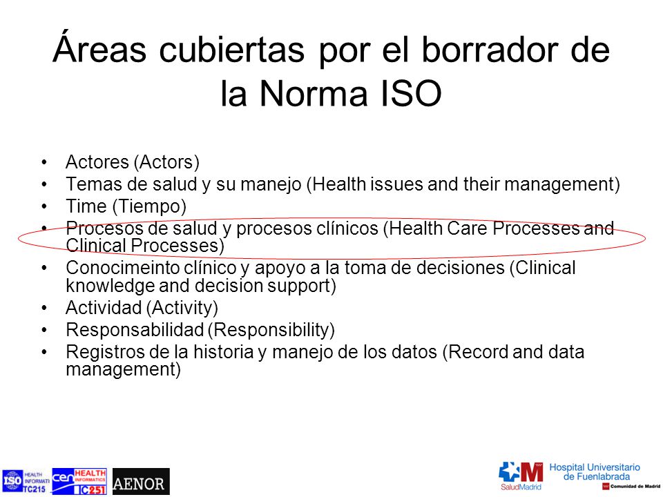 Áreas cubiertas por el borrador de la Norma ISO
