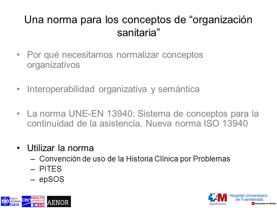 Una norma para los conceptos de organización sanitaria