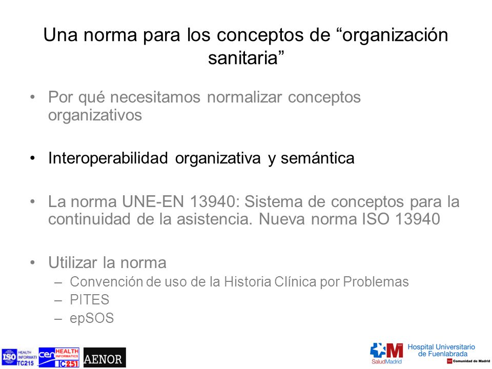 Una norma para los conceptos de organización sanitaria