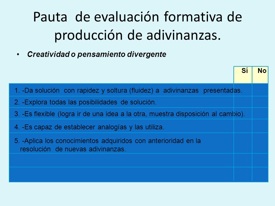 Pauta de evaluación formativa de producción de adivinanzas.
