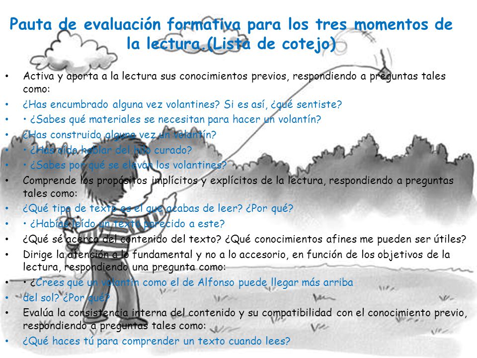 Pauta de evaluación formativa para los tres momentos de la lectura