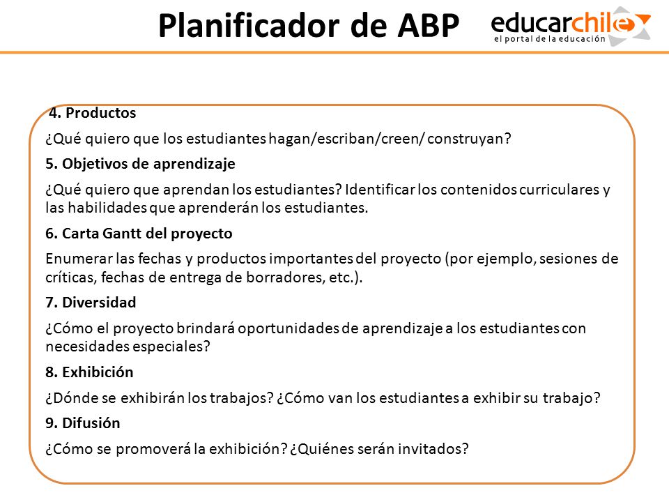 Planificador de ABP 4. Productos