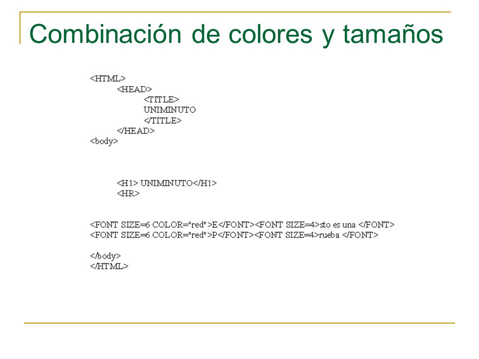 Combinación de colores y tamaños