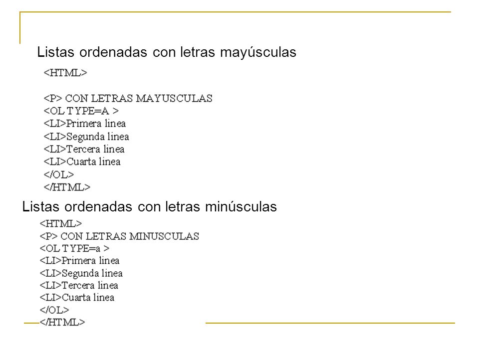 Listas ordenadas con letras mayúsculas