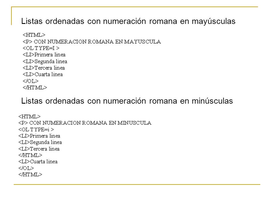 Listas ordenadas con numeración romana en mayúsculas