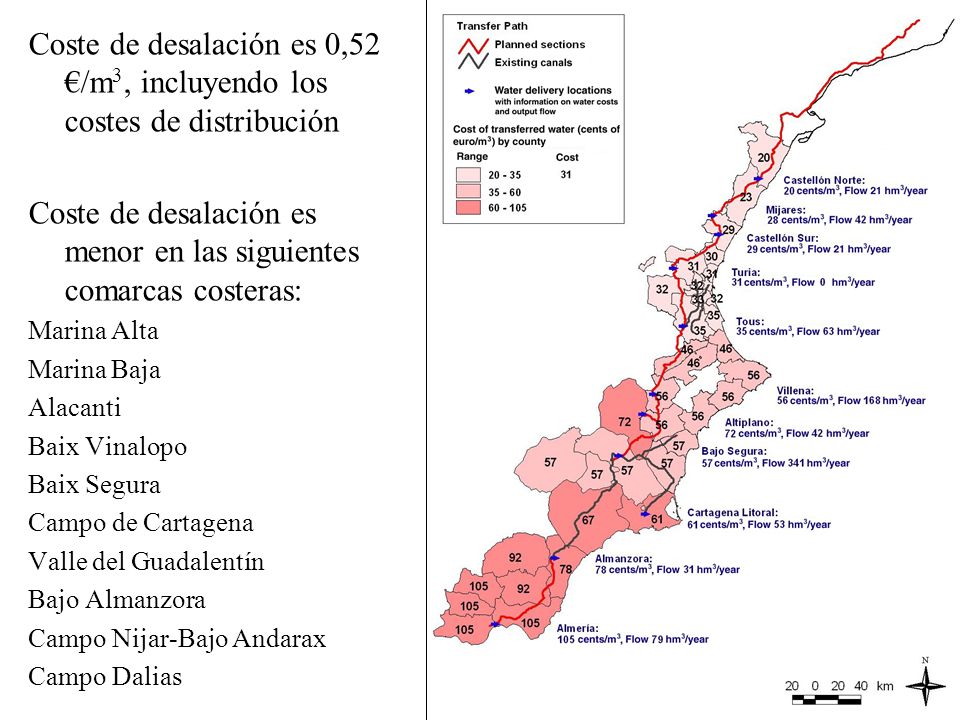 Coste de desalación es menor en las siguientes comarcas costeras: