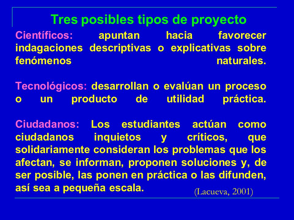 Tres posibles tipos de proyecto