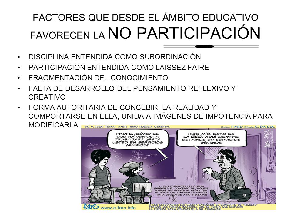 FACTORES QUE DESDE EL ÁMBITO EDUCATIVO FAVORECEN LA NO PARTICIPACIÓN
