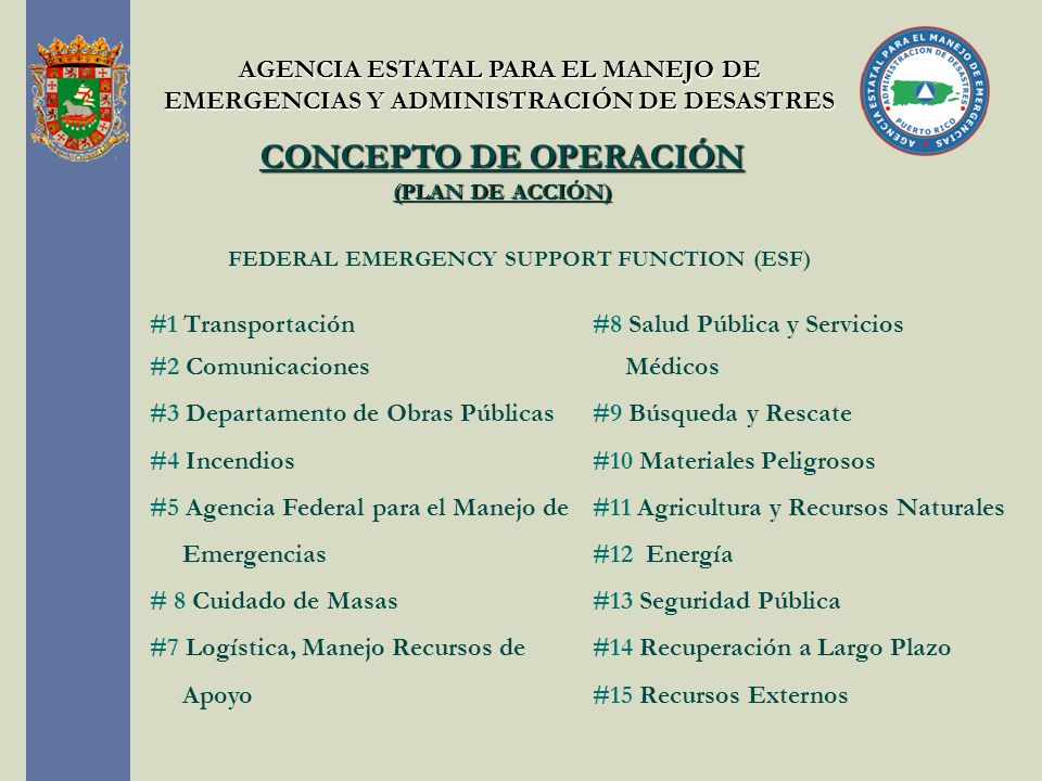 AGENCIA ESTATAL PARA EL MANEJO DE EMERGENCIAS Y ADMINISTRACIÓN DE DESASTRES