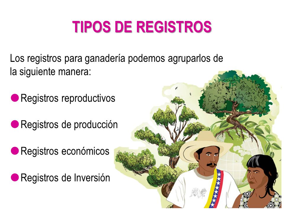 TIPOS DE REGISTROS Los registros para ganadería podemos agruparlos de la siguiente manera: Registros reproductivos.