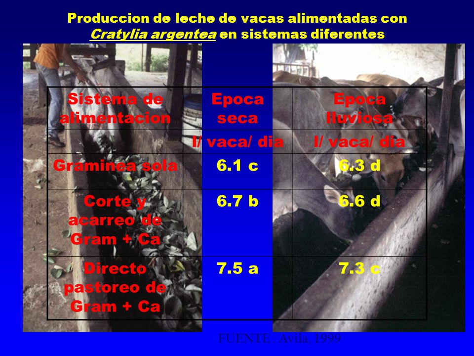Sistema de alimentacion Epoca seca Epoca lluviosa l/ vaca/ dia