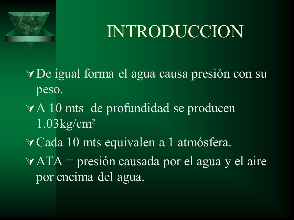 INTRODUCCION De igual forma el agua causa presión con su peso.