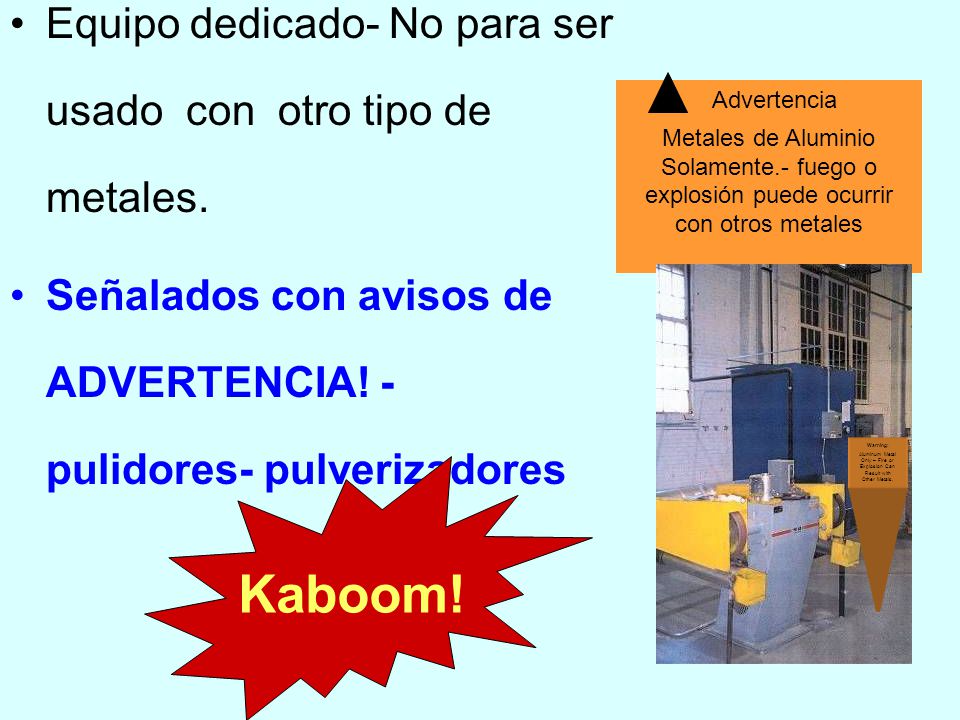 Aluminum Metal Only – Fire or Explosion Can Result with Other Metals.