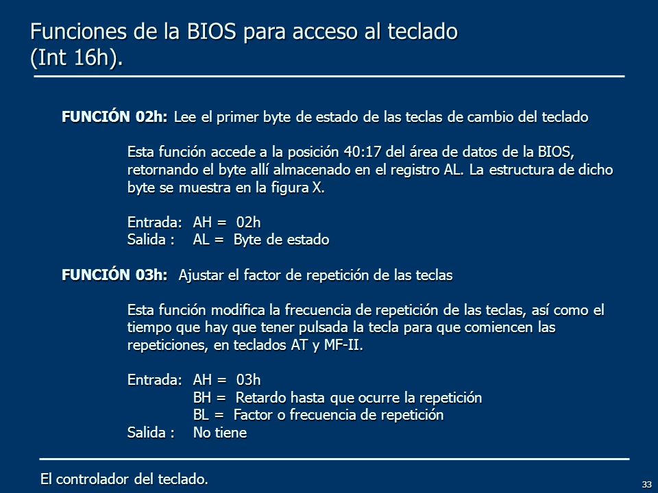 Funciones de la BIOS para acceso al teclado (Int 16h).