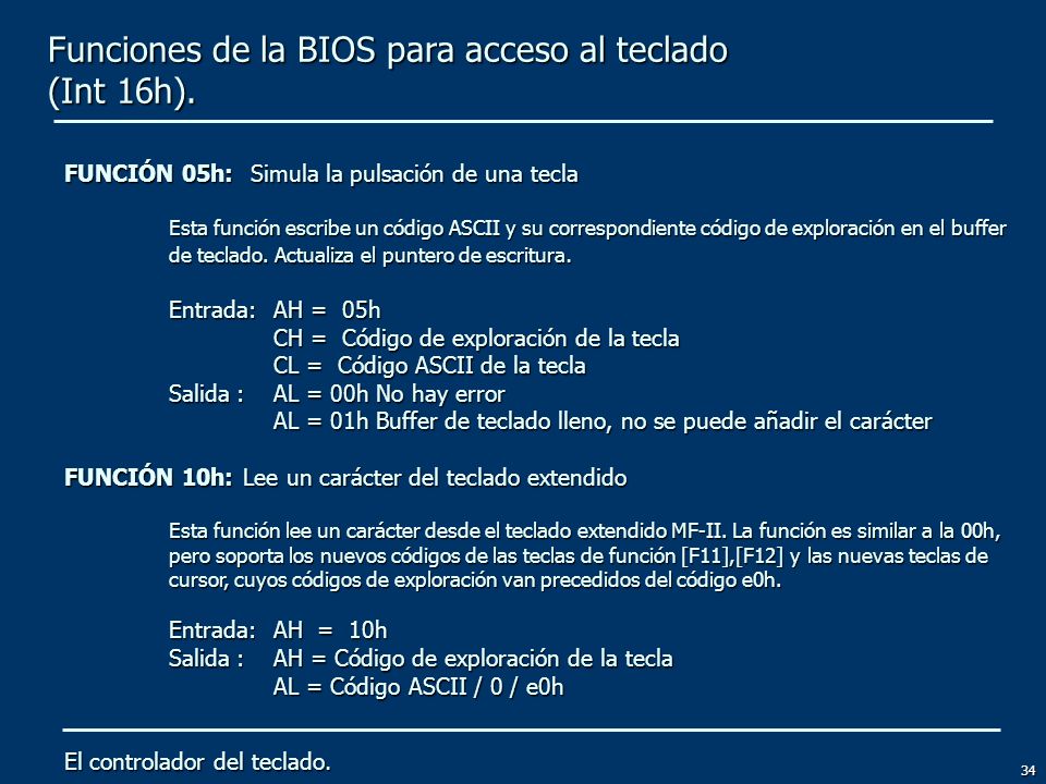 Funciones de la BIOS para acceso al teclado (Int 16h).