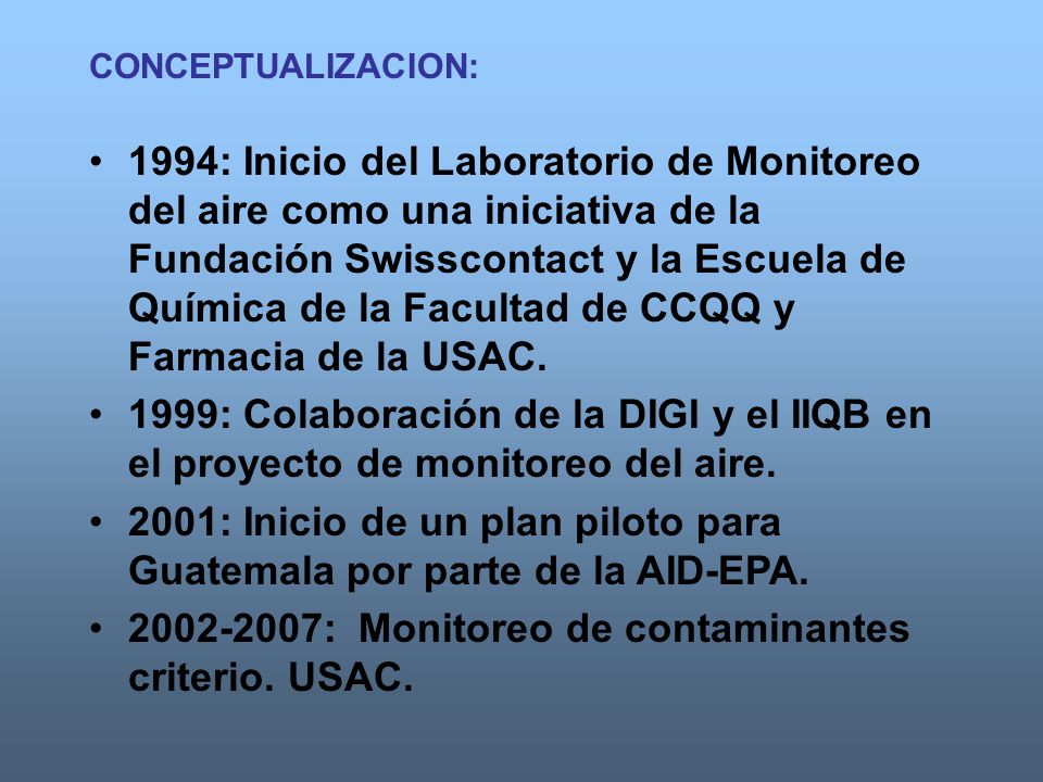 2001: Inicio de un plan piloto para Guatemala por parte de la AID-EPA.