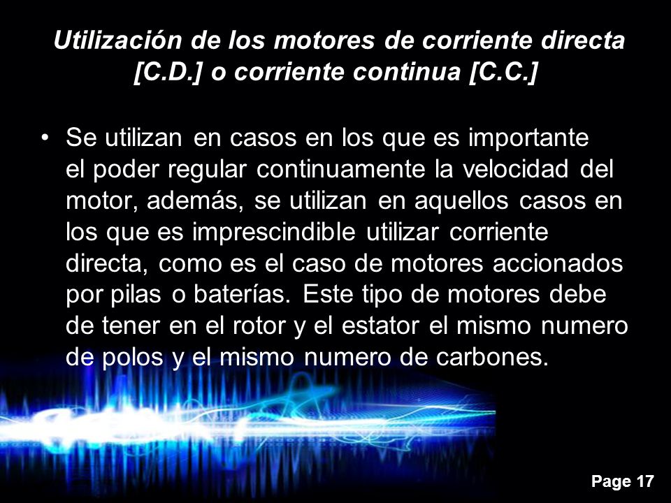 Utilización de los motores de corriente directa [C. D