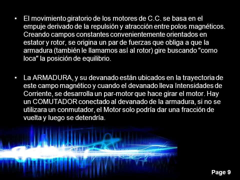El movimiento giratorio de los motores de C. C