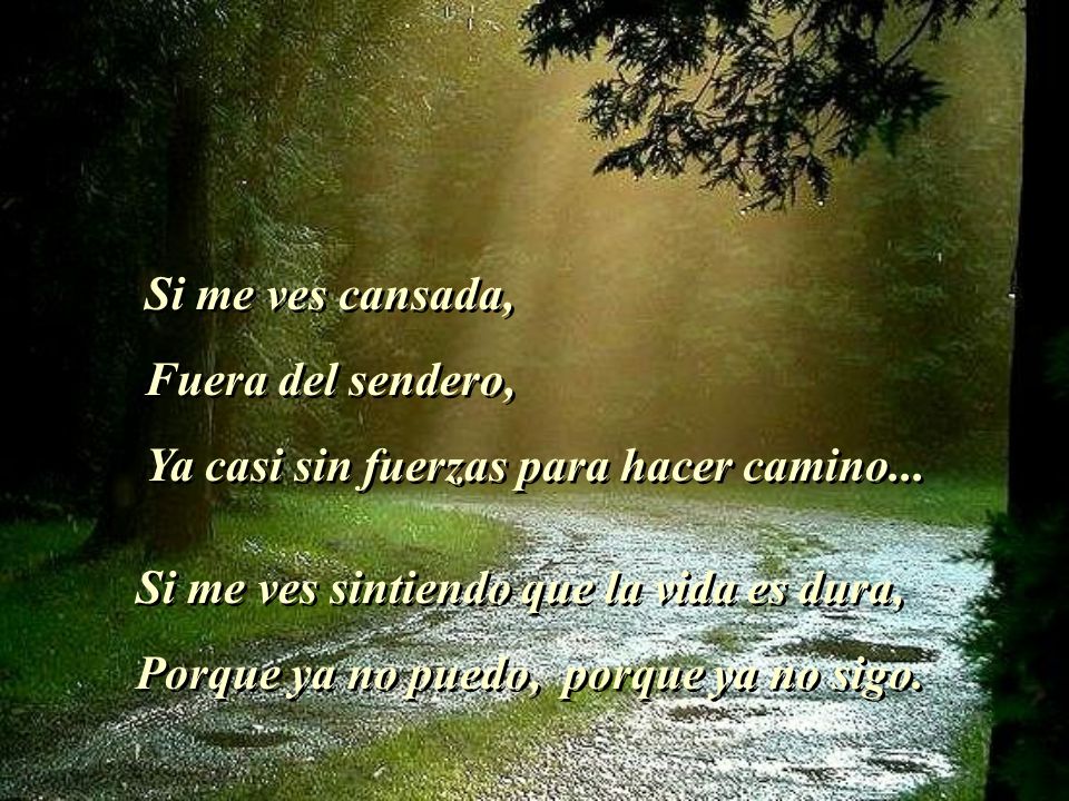 Si me ves cansada, Fuera del sendero, Ya casi sin fuerzas para hacer camino... Si me ves sintiendo que la vida es dura,