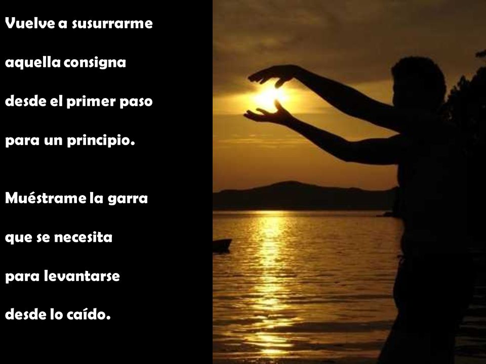 Vuelve a susurrarme aquella consigna. desde el primer paso. para un principio. Muéstrame la garra.