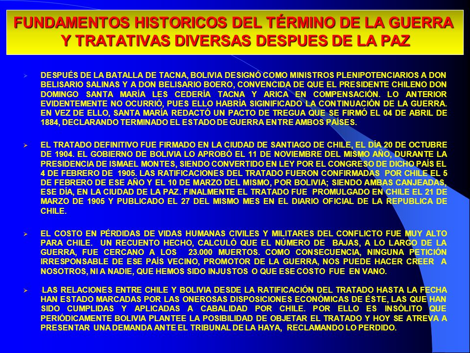 13/04/2017 FUNDAMENTOS HISTORICOS DEL TÉRMINO DE LA GUERRA Y TRATATIVAS DIVERSAS DESPUES DE LA PAZ.