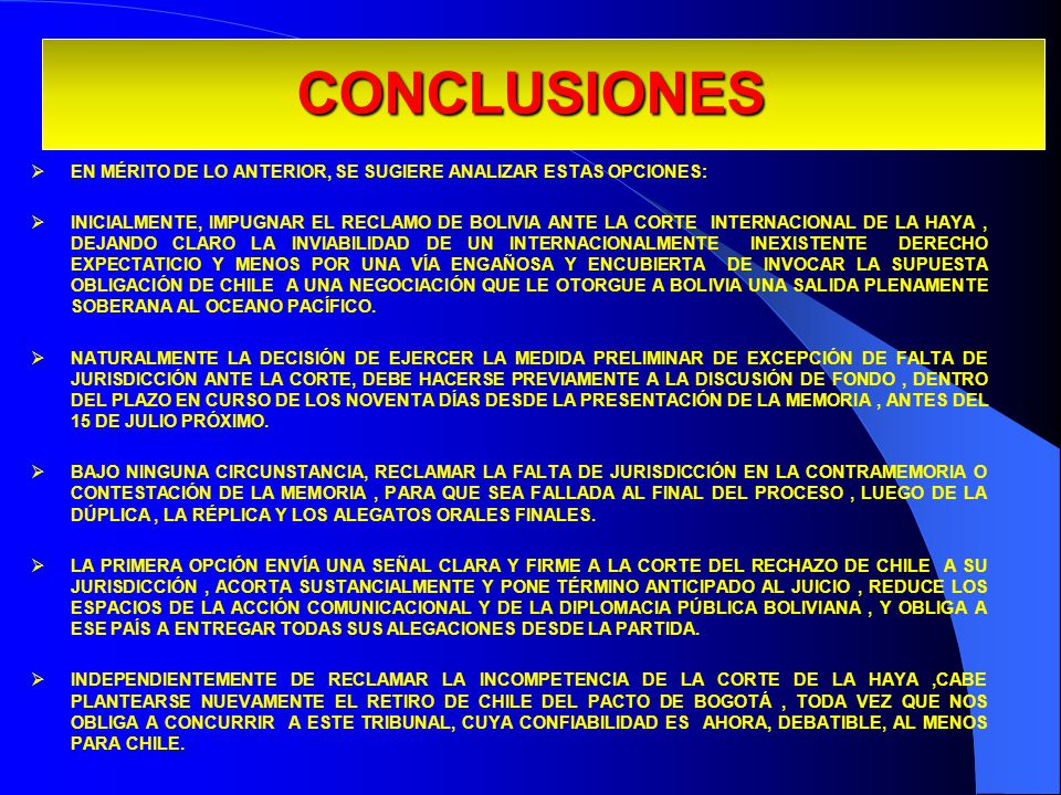 13/04/2017 CONCLUSIONES. EN MÉRITO DE LO ANTERIOR, SE SUGIERE ANALIZAR ESTAS OPCIONES: