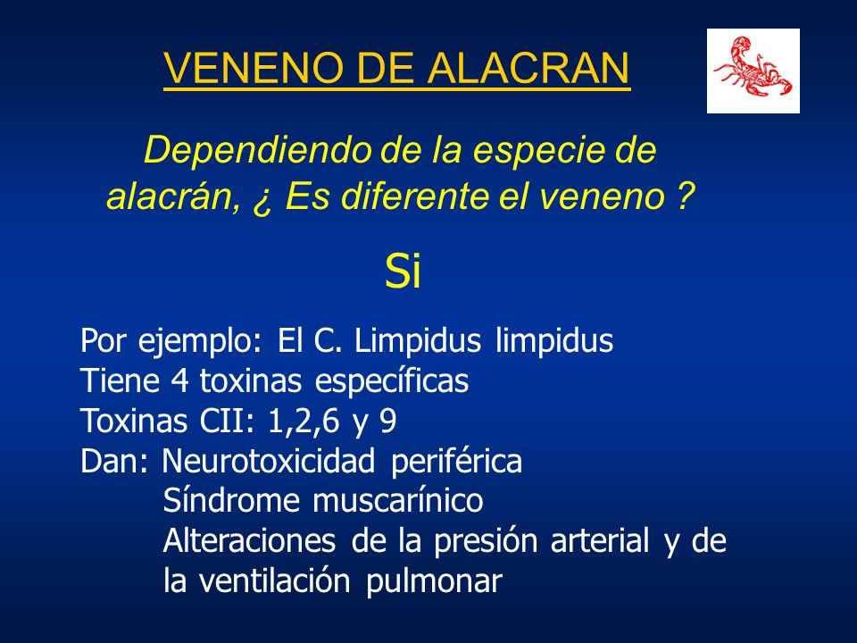 Dependiendo de la especie de alacrán, ¿ Es diferente el veneno