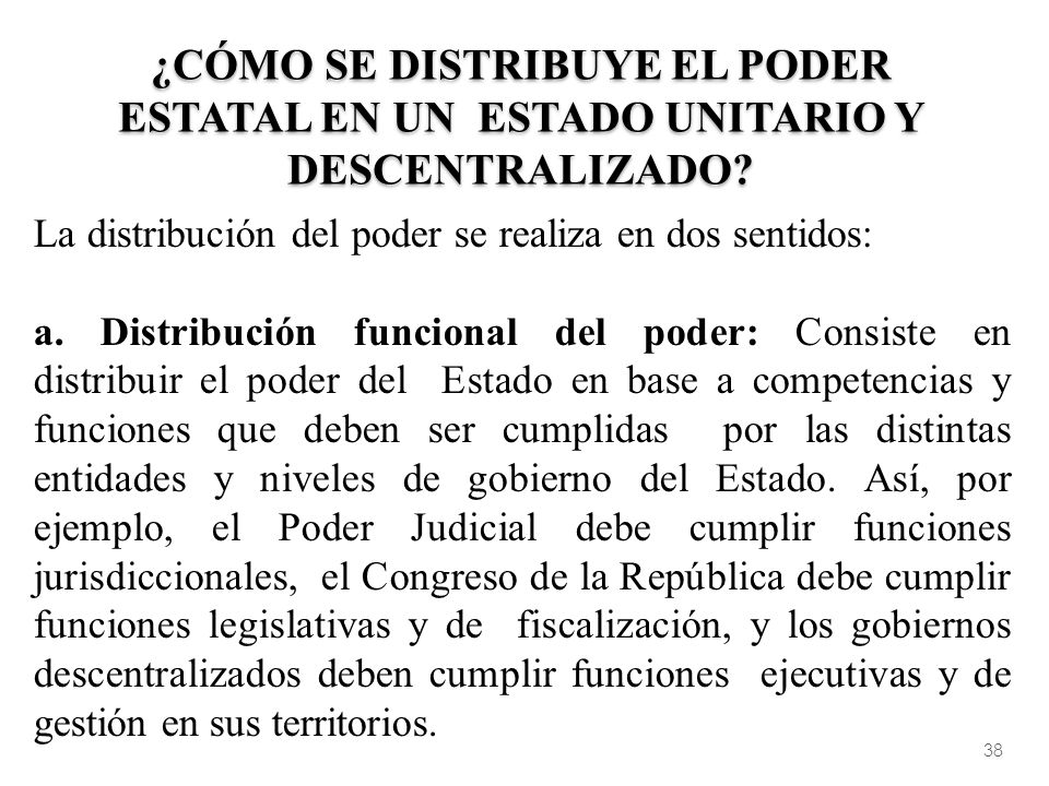 ¿Cómo se distribuye el poder estatal en un Estado Unitario y Descentralizado
