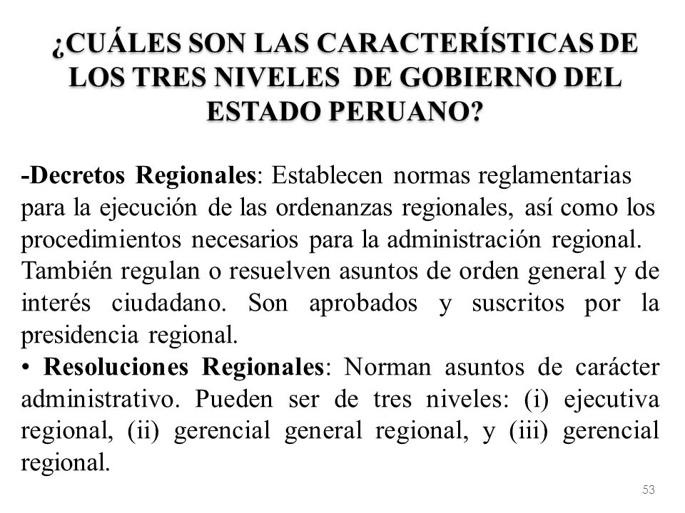 ¿Cuáles son las características de los tres niveles de gobierno del Estado Peruano